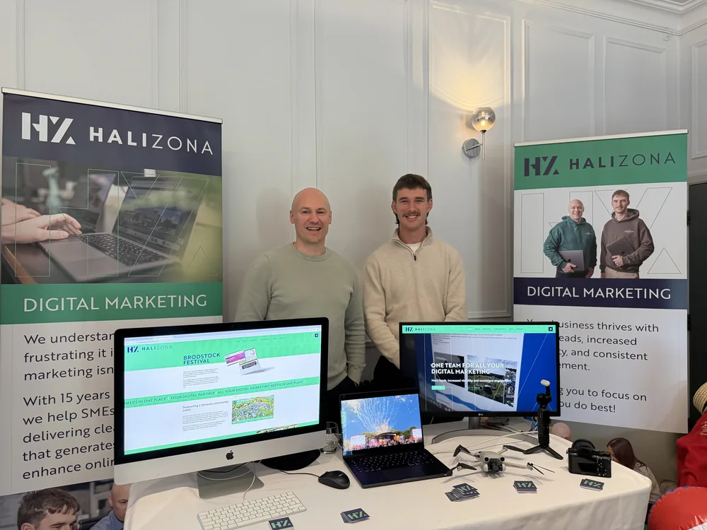 David and Luke from Halizona on their stand at the Craven Business Expo 2026, Coniston Hotel, Skipton